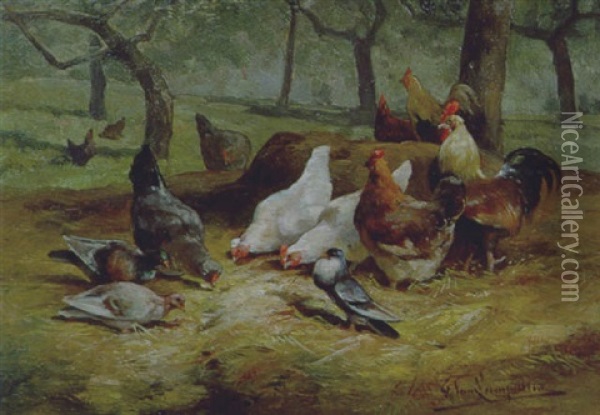 Federvieh Im Obstgarten Oil Painting - Frans Van Leemputten