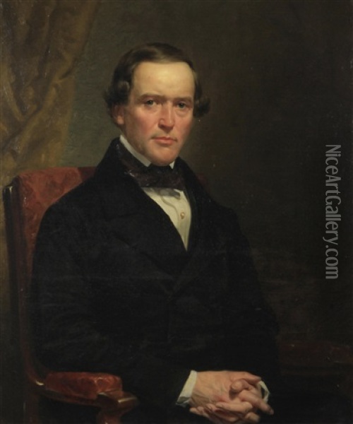 Portrait Of A Gentleman Seated, Arms Clasped Oil Painting - Charles Loring Elliott