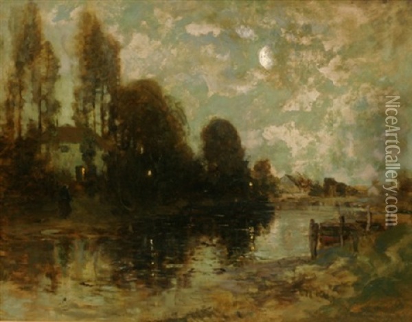Moonlit French Village Oil Painting - Grosvenor Thomas