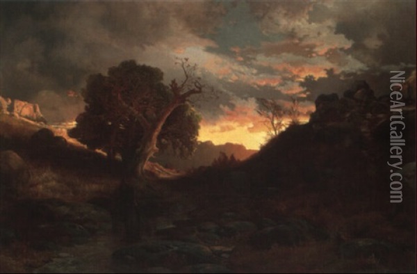 The Evening Hunter Oil Painting - Thomas Moran