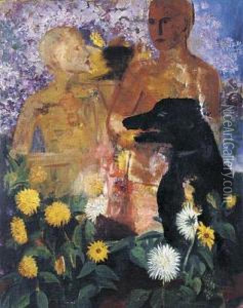 Paar Mit Hund Oil Painting - Alfred Partikel