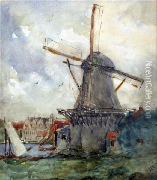 Windmill At Dordrecht Oil Painting - I Mabel Cadell