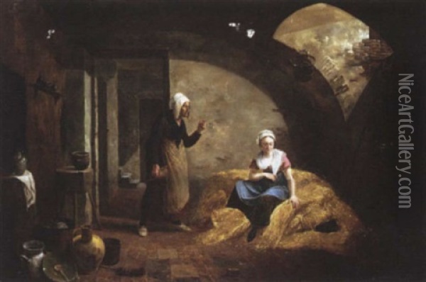 Woman Seated In Cellar Oil Painting - Constantinus-Fidelio Coene