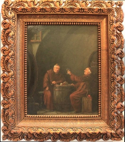 Zwei Monche Im Weinkeller Oil Painting - Christian Frederick Carl Holm