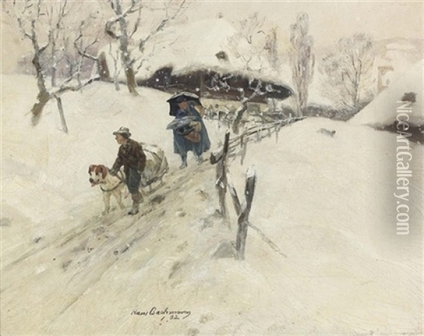 Schneetreiben Im Entlebuch Oil Painting - Hans Bachmann