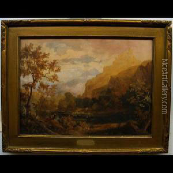 Italianate Landscape With Sheep Herder Oil Painting - William Turner