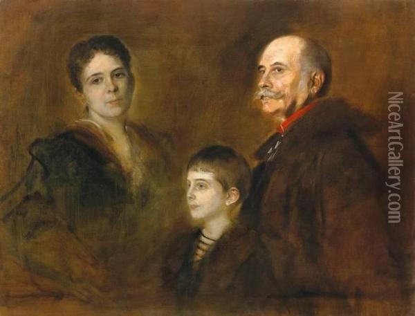 General V. Hartmann Mit Frau Und Sohn Oil Painting - Franz von Lenbach