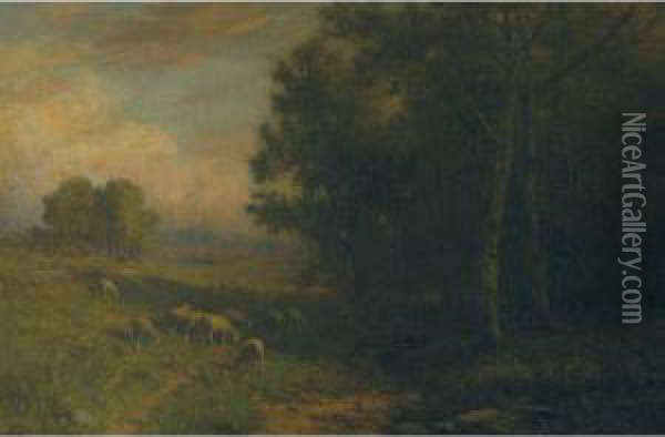 Sheep Grazing By The Edge Of A Wood Oil Painting - Thomas Bigelow Craig