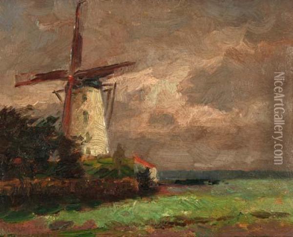 Landschaft Mit Windmuhle Oil Painting - Herman Broeckaert