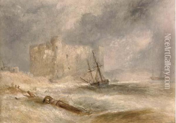 Wreckers Off A Coast With A Castle Beyond Oil Painting - Joseph Mallord William Turner