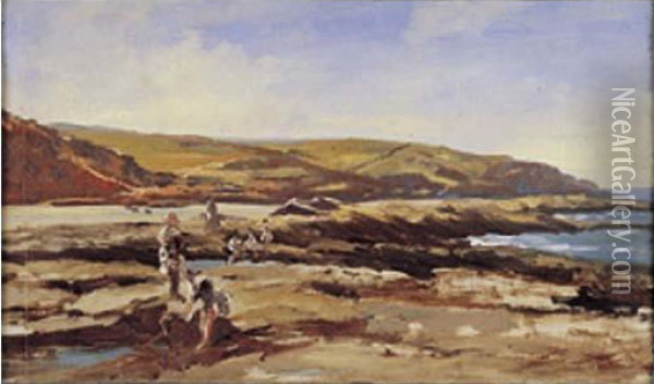 Personnages Dans Un Paysage Desertique De L'afrique Du Nord. Oil Painting - Charles Fr. Eustache