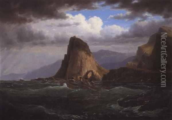 Shipwreck Off Coast Oil Painting - Eugen von Guerard