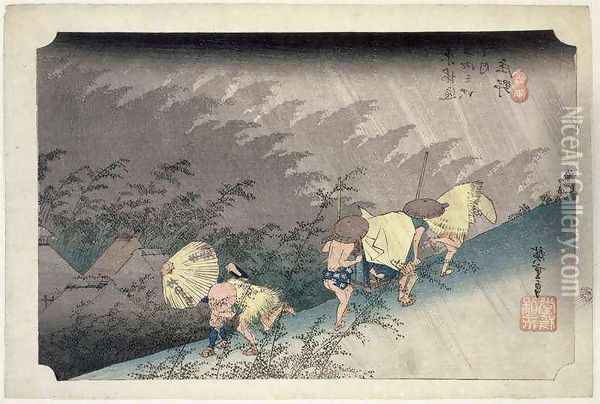 TH Riches 1913 Sudden Rainstorm at Shono Shono haku u No 46 from the series 53 Stations of the Tokaido Oil Painting - Utagawa or Ando Hiroshige