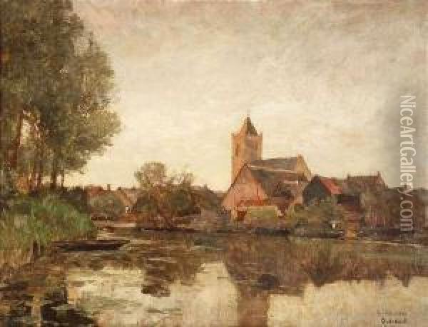 Dutch Villageat A Canal Oil Painting - Gustav Schonleber
