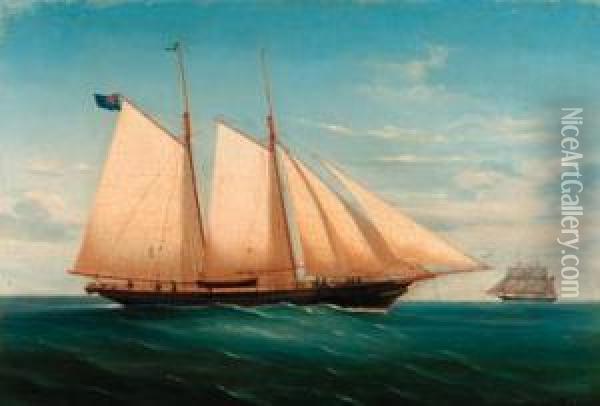 A Schooner Of The Royal Thames 
Yacht Club At Sea; And A Schooner Ofthe Royal Thames Yacht Club In A 
Heavy Swell Oil Painting - de Simone Tommaso