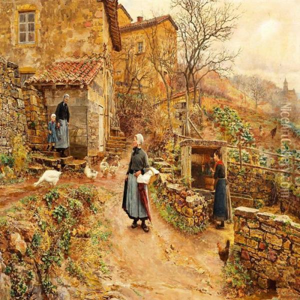 Young Peasant Girl On Her Way To The Market Oil Painting - Marie-Francois-Firmin Girard