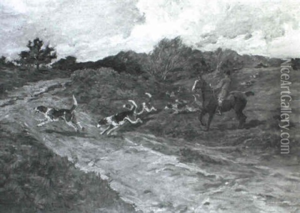 Hunting On The Heath Oil Painting - John Emms