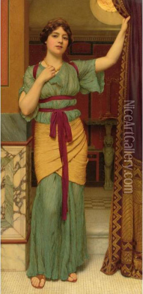 A Pompeian Lady Oil Painting - John William Godward