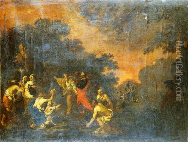 Moise Frappant Le Rocher Oil Painting - Giovanni Battista Carlone