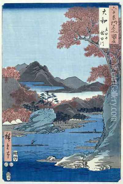 Tatsuta River Yamato Province Oil Painting - Utagawa or Ando Hiroshige