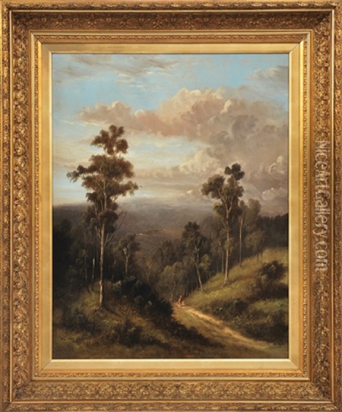 Figure On A Bush Track (kyneton Landscape?) Oil Painting - William Short Sr.
