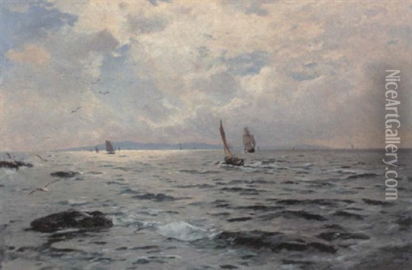 Marine Med Sejlskibe Ud For Sveriges Kyst Oil Painting - Olof August Andreas Jernberg
