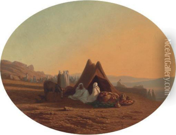 An Arab Encampment Oil Painting - Ch. Theodore, Bey Frere