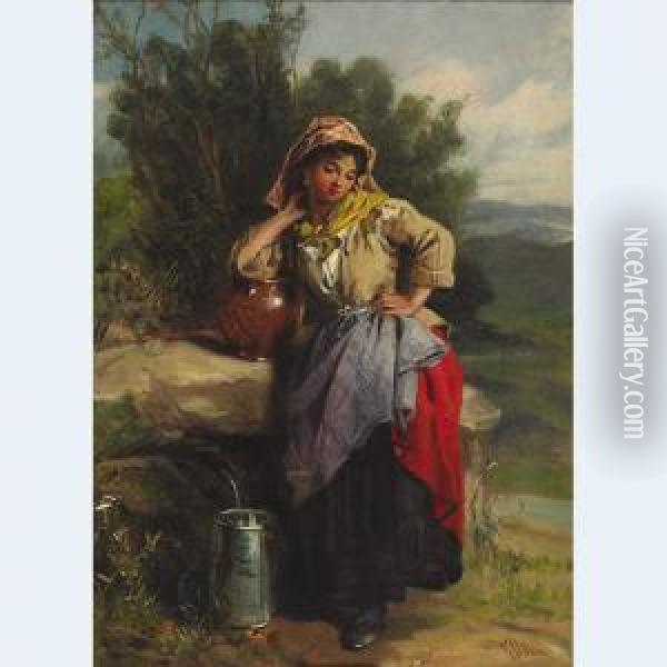 Young Girl At A Well Oil Painting - Thomas Kent Pelham