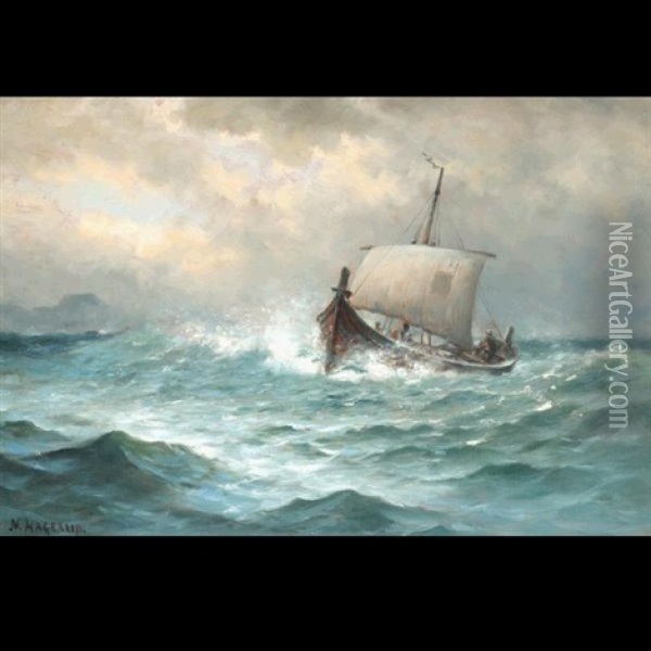 Boat At Sea Oil Painting - Nels Hagerup