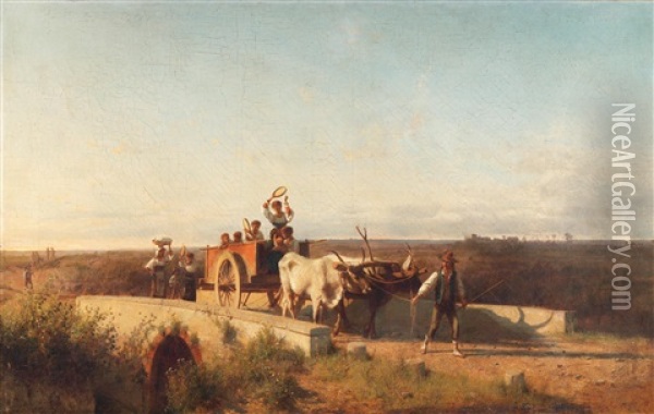 Musizierende Bauern Auf Ihrem Karren In Der Campagna Romana Oil Painting - Andras Marko