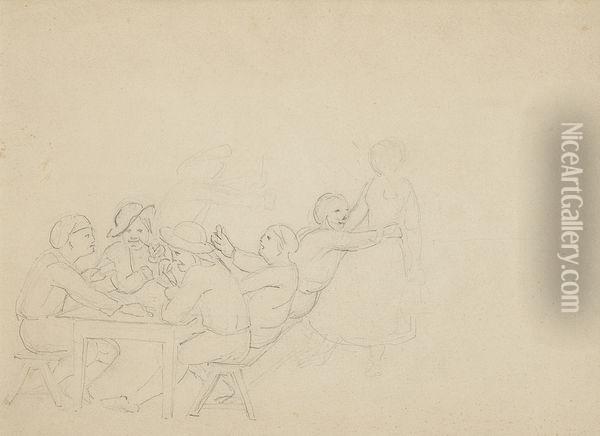 Joueurs De Cartes A L'auberge Oil Painting - Paul Cezanne