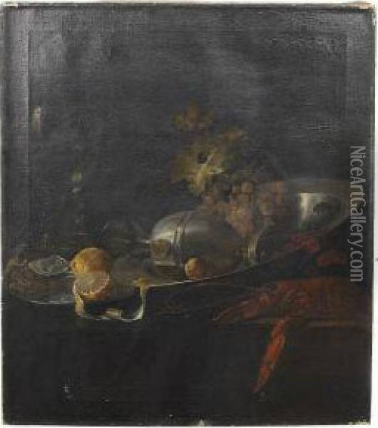 A Still Life With Lobster And Fruit Oil Painting - Pieter Claesz.