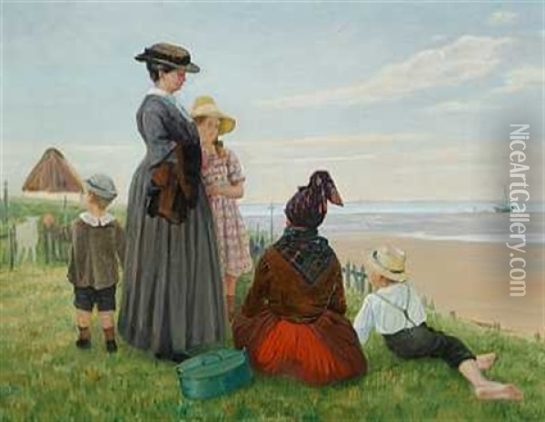 Asa, Peter, Henning Og Lone Pa Fano. Kunstnerens Born Moder En Fanokone Oil Painting - Johan Rohde