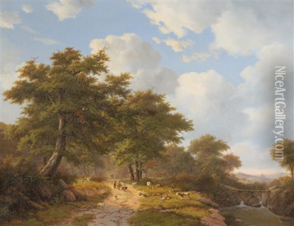 Landschaft Mit Wanderern Und Rastenden Hirten Oil Painting - Willem Bodemann