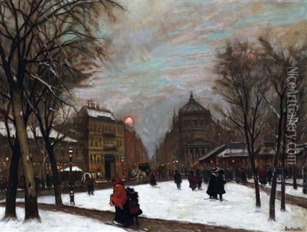 Teleki Place In Winter Oil Painting - Antal Berkes