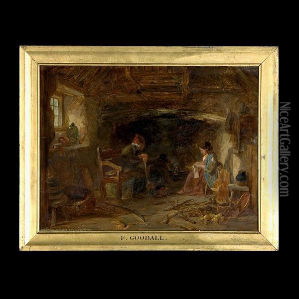 Cottage Interior With Figures. Oil Painting - Frederick Goodall