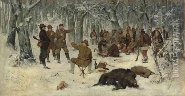 After The Hunt Oil Painting - Klavdiy Vasilievich Lebedev