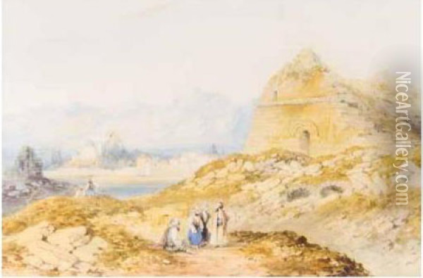 Figures By Ruins At Miletus, Greece Oil Painting - William Page