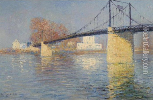 Le Pont Suspendu A Triel-sur-seine Oil Painting - Gustave Loiseau