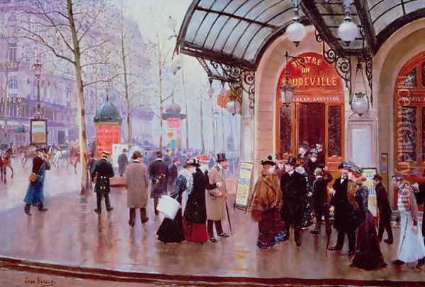 Outside the Vaudeville Theatre Paris Oil Painting - Jean-Georges Beraud