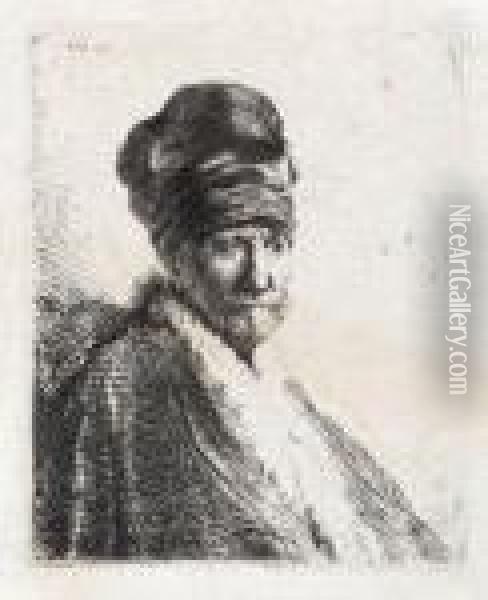 Bust Of A Man Wearing A High Cap Oil Painting - Rembrandt Van Rijn