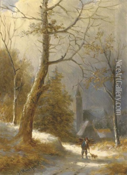 Gathering Wood In Winter Oil Painting - Jan Evert Morel the Younger