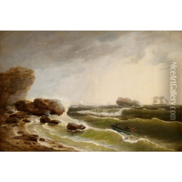 Ship In Distress Oil Painting - Thomas Birch