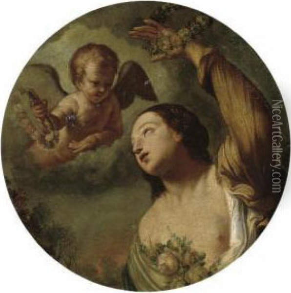 Flora With A Putto Oil Painting - Elisabetta Sirani