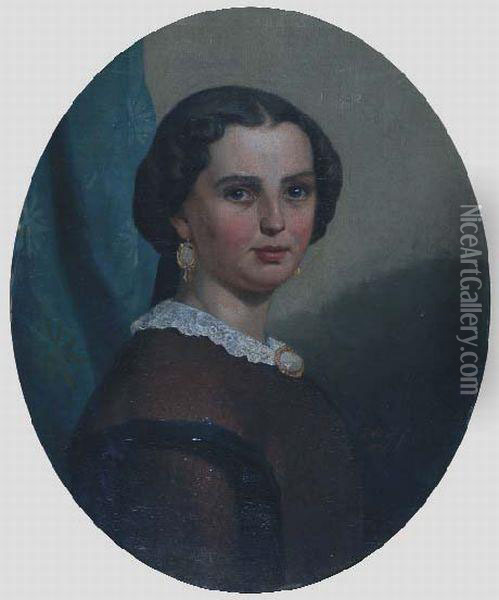 Portret Van Dame Met Camee Oil Painting - Jan Hindrik Kiewit De Jonge