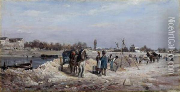 La Seine A Sevres. 1862. Oil Painting - Stanislas Lepine