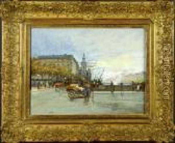 Place Du Chatelet A Paris Oil Painting - Eugene Galien-Laloue