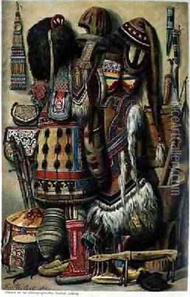 Implements Vessels and Costume of Northern Races from The History of Mankind Oil Painting - Mutzel