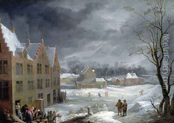 Winter Scene with a Man Killing a Pig Oil Painting - David The Younger Teniers