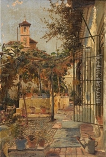 Patio Andaluz Oil Painting - Manuel Garcia y Rodriguez